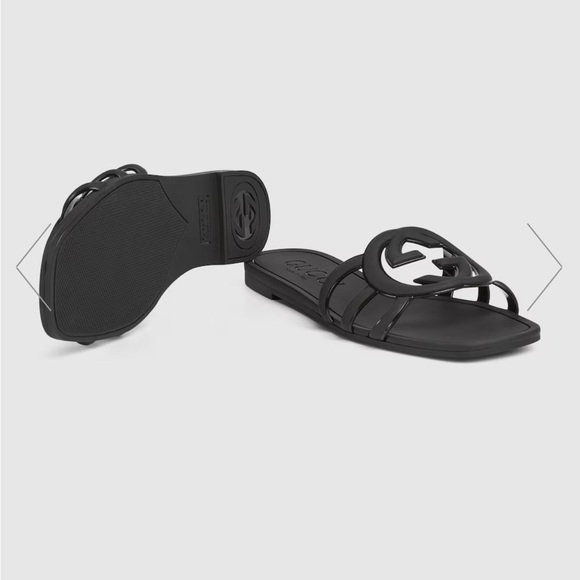 Authentic Gucci Black Slide Sandals with Embossed Logo - Picture 2 of 10